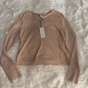 Rachel Zoe Tan Mesh Long Sleeve Top
